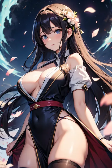 anime girl with long hair and beautifull eyes posing for a picture, hyuga Hinata, big breast,  best anime 4k konachan wallpaper, seductive anime girl, marin kitagawa fanart, hinata petals around her, splash art anime , anime style 4 k, anime moe artstyle, ...