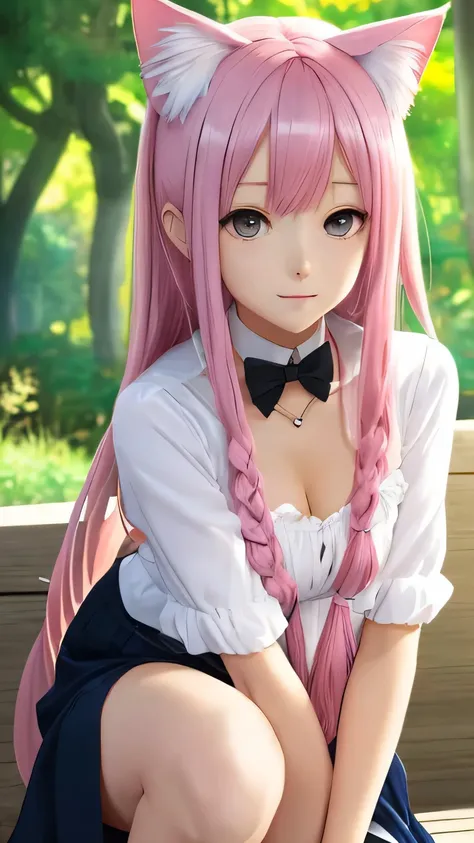 There is a woman with pink hair and cat ears., Very beautiful cute cat girl, Charming cat girl, Real life anime girls, Ultra realistic anime, beautiful Anime cat girl, Anime cat girl, Beautiful young cat girl, Very Beautiful Anime Cat Girl, Surreal , Encha...