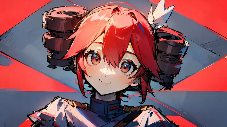 Red-haired girl, A smiling, thinking expression looking up.