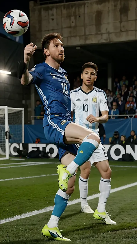 Messi con el balon patieando con su pierna izquierda con la seleccion argentina