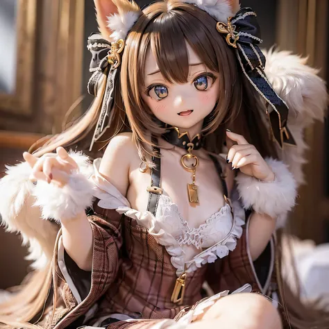 A girl with a Sexy pose, wearing (((((negligee)))))), Busty Shiba Inu Height: 140cm Stage Bar Stage Voluptuous Body Captivating Smile Tag: Sexy pose, Detailed face, Expressive eyes, Lips become thicker, beautiful girl, Feminine charm, Captivating Gaze, Cap...