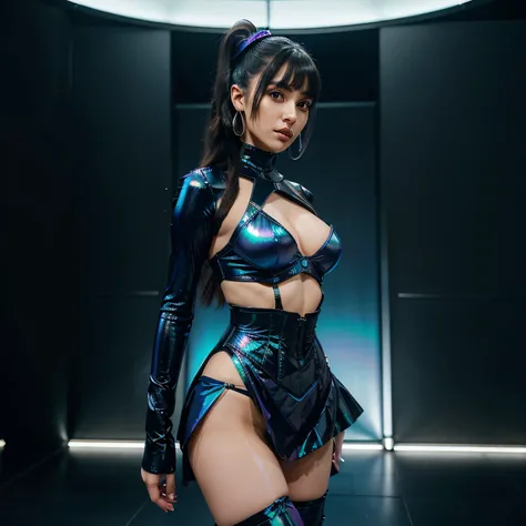 A beautiful hyperreal woman who represents Sailor Moon. Black hair, very big breasts, giant butt, tiny waist. Her face has Japanese anime features. Pigtails: she has long black hair that reaches approximately the middle of his back. Her distinctive hairsty...