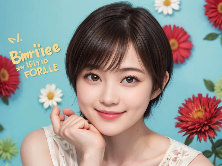 215 Short Hair, 20-year-old woman, A kind smile, Floral