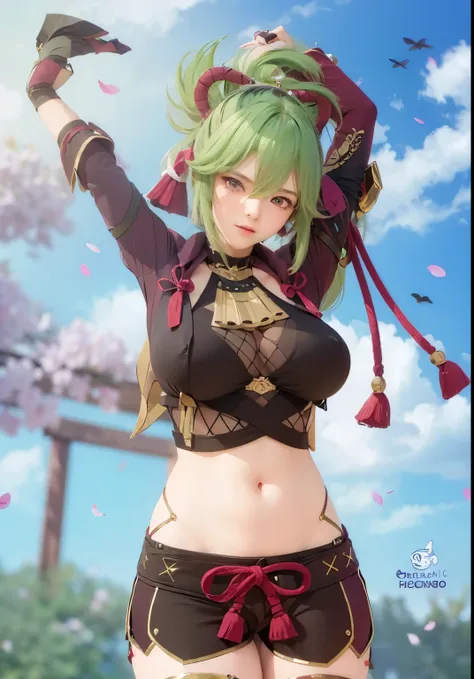 (((masterpiece))), (((best quality))), ((ultra-detailed)),green hair,cute big pussy and very big  and body nude