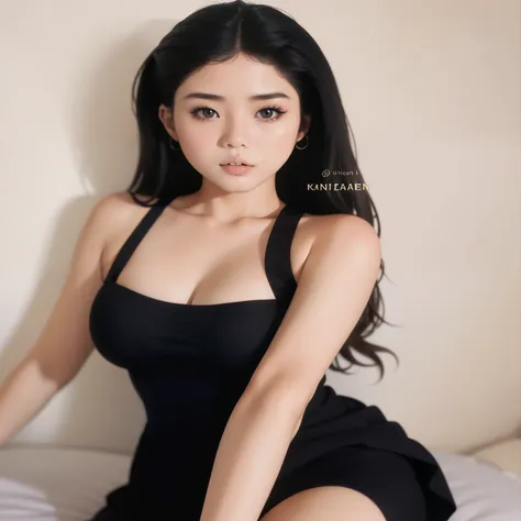 Un primer plano de una mujer con un vestido negro sentada en una cama, gorgeous young mujer coreana, muchacha coreana, beautiful south mujer coreana, pale korean adorable face, beautiful young mujer coreana, ig model | tipo germen, 🤤 girl portrait, beautif...