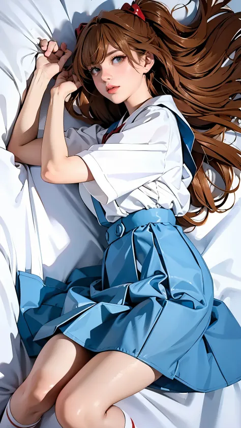 ((highest quality, 8k, masterpiece:1.3, realistic:1.3)), {{lying in bed, from above, dakimakura}}, japanese , single woman,  ver...