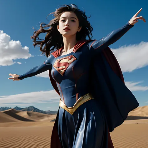 Supergirl、正確なSupergirlの衣装、desert、Prisms、Sand Dust、A cloak fluttering in the wind、cloud、