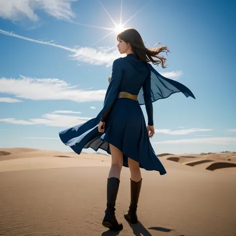 Supergirl、正確なSupergirlの衣装、desert、Prisms、Sand Dust、A cloak fluttering in the wind、cloud、