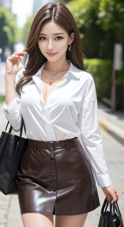 ((highest quality、8k、masterpiece：1.3))、Sharp focus：1.2、From the knee up、Beautiful woman with perfect style：1.4、Slim Abs：1.2、((Dark brown hair、：1.2))、(Natural soft light、City Street:1.1)、Highly detailed face and skin texture、Detailed eyes、double eyelid、Sexy...