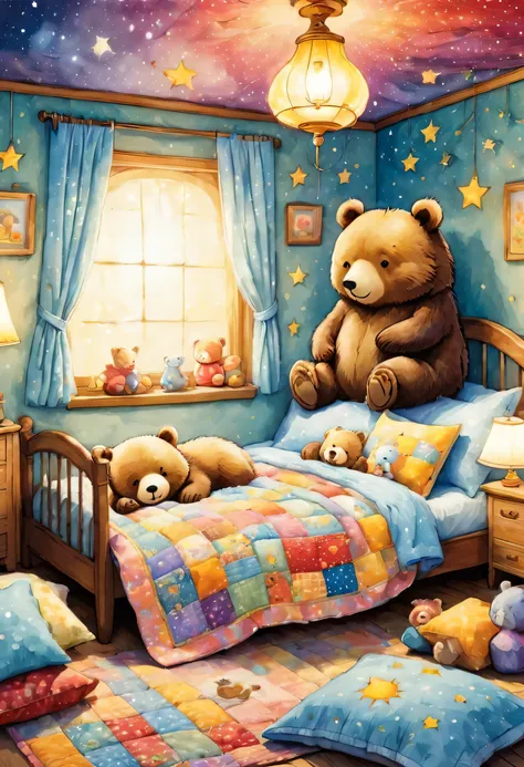 cutean illustrationクマの家,bear family:animal:hibernating:cute:nestle:sleep:comfortable and warm:looks happy,an illustration,pop,co...