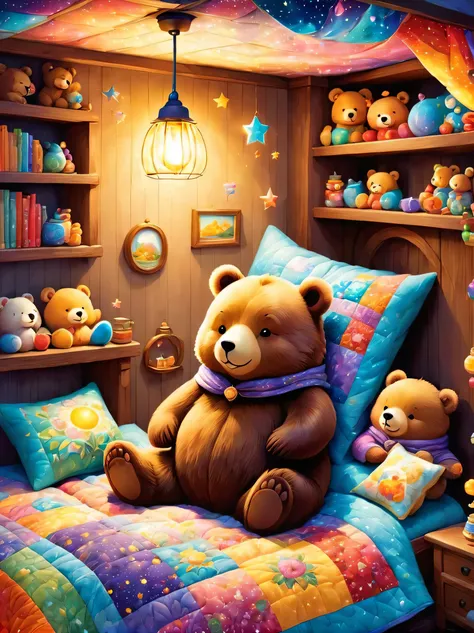 cutean illustrationクマの家,bear family:animal:hibernating:cute:nestle:sleep:comfortable and warm:looks happy,an illustration,pop,co...