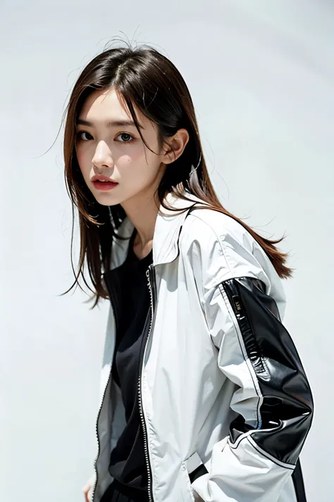 1girl,Jacket,White background,