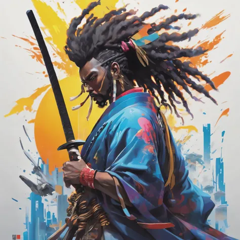 Iai、male、men,samurai Default_spiral_up_Full body photo、Geometric、Cyberpunk art、Blowing in the wind、Full body photo、afroman_vaporvave_spray_art_product_firefigh、modern, Op art, god rays、 Digital Cyberpunk Anime Art, rossdraws cartoon vibrant、by Alfons Mucha...