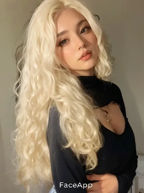 blonde woman con pelo largo y rizado posing for a picture, con pelo largo y blanco, pelo rizado blanco, con el pelo largo y blanco, pelo blanco rizado, pale skin curly blonde hair, con pelo largo y rubio, su cabello es blanco, pelo largo y rizado rubio cla...