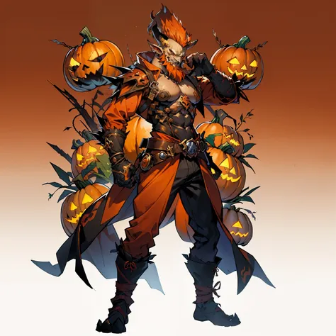 ((highest quality))、((masterpiece))、((full body photo of a man))、((very simple background))、(game character design)、pumpkin anth...