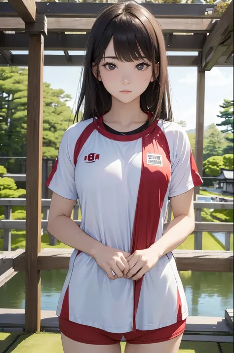 (((masterpiece))),(((High resolution)))、(((8K)))、(((perfect face)))、(((beauty of japan)))、20 years old, (((sports wear))), embarrassed look, look at the camera, top quality eyes, detailed texture, look at the camera
