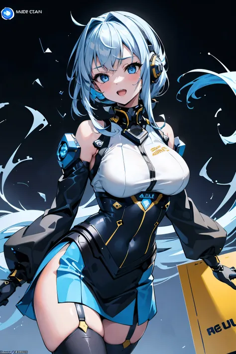  (cityscape:1.2), NSFW, (Face of love, I&#39;m so happy:1.5), (mecha musume, cyborg girl), teen, stylish angle, stylish pose, (headphone, mechanical fuselage, mechanical clothing), looking at the viewer, bangs cut off, blue mini skirt, plastic corset, Beau...