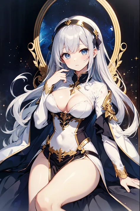 (highest quality)、((Super detailed))、(Ultra delicate)、Sexy and cute pope、、Silver Hair、Beautiful breasts、Beautiful thighs、Gorgeous gold and silver vestments、Fantastic Light、god々しいgod殿