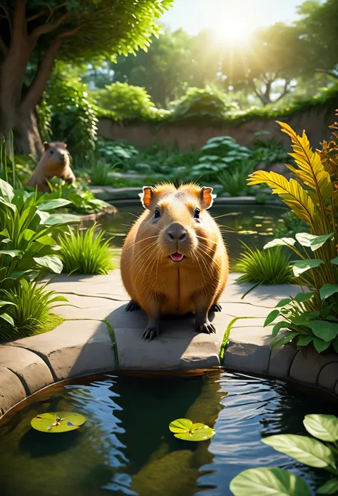 EdobHorrorLandscape, (best quality,4k,8k,highres,masterpiece:1.2),ultra-detailed,(realistic,photorealistic,photo-realistic:1.37),cute capybara,peaceful garden,greenery,playful sunlight,calm atmosphere,gentle expression,sociable animal,curious eyes,curved t...