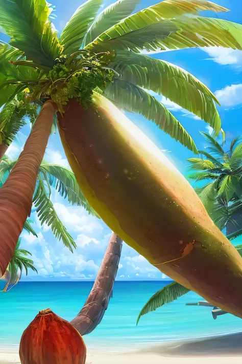 ((melhor qualidade)), coconut tree, big, papaya, fruit.