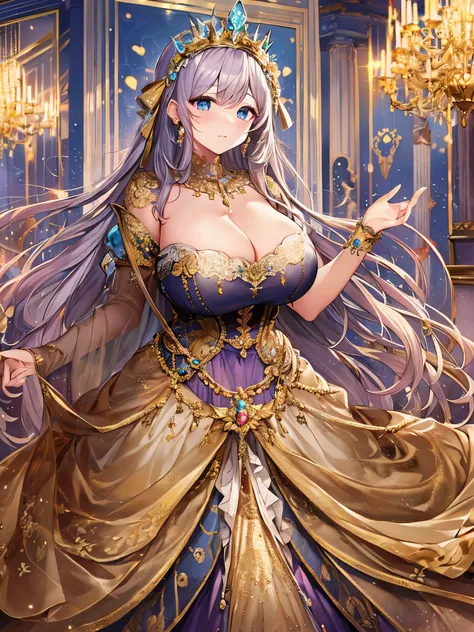 ((anime artstyle)),(Masterpiece),(Best Quality), (Super Detail),(((Very Delicate and Beautiful))),Solo,full body,((full body portrait)),((1 bling-bling princess in beautiful embroidery and jeweled gorgeous rococo ballgown with voluminous full length hoop s...