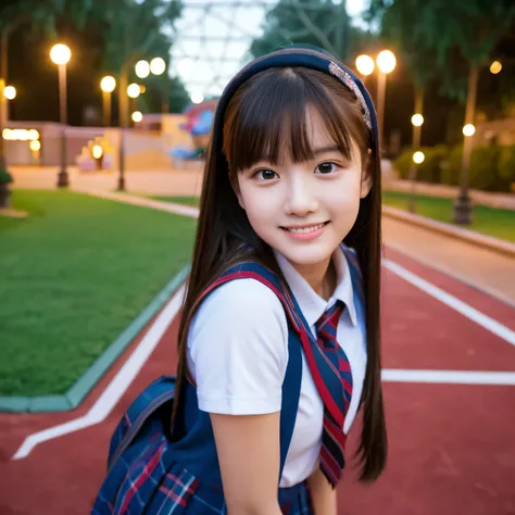 high resolution　Photo Quality　Cinema Lighting　high school girl　Theme park　Fun time