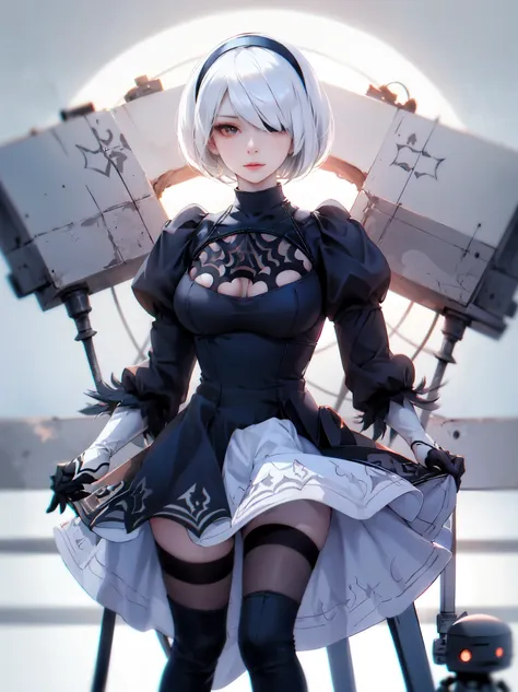 nier:beautiful cosplay of 2b from automata、2b、a woman cosplaying as 2b、white skin、tall、great style、big breasts、small face、high n...