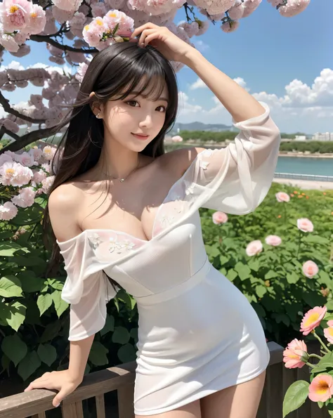 (highest quality, 32k, High resolution, Masterpiece:1.5,), Highly transparent air, Cute Japanese women, High resolution, exceptionally beautiful face, perfect human anatomy, Magical big eyes, A rich expression, A kind smile, full of motherhood, ((Beautiful...