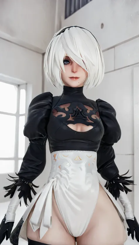 nier:Beautiful cosplay of 2B from Automata、2B、A woman cosplaying as 2B、White skin、tall、Great style、Big Breasts、Small face、High nose、Sharp Eye、Beautiful Face、Beautiful face、30 years old、British women、Half British、nier:2B's black costume from Automata、Li...