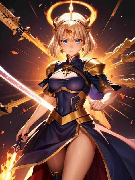 Fate/Grand/Order、Gorgeous Inferno、Crimson Saint、Joan of Arc burned at the stake、Joan of Arc in Flames、Blonde、Braided Hair、Blue Eyes、Big Tits Mature Woman、Big Tits Mature Woman、A sword that embodies flames、Saint Catherine&#39;s Sword、Concept crystallized we...