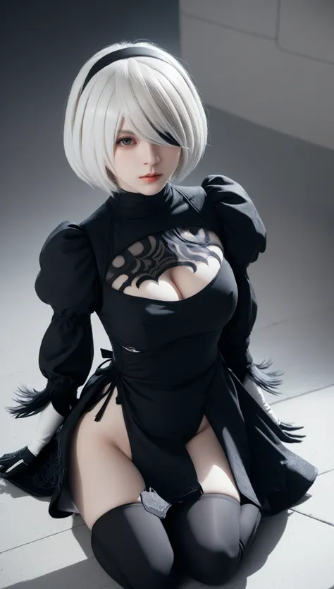 real photos、nier:beautiful cosplay of 2b from automata、2b、a woman cosplaying as 2b、white skin、tall、great style、big breasts、small...