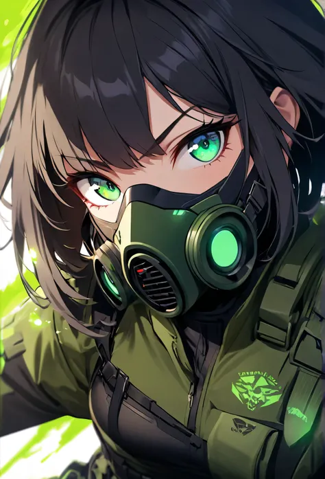 beautiful japanese young woman, extreme detailed, bodysuit, gloves, belt, thigh boots, (valorantViper:1.2), bodysuit, gloves, belt, thigh boots, respirator, looking at viewer, face, portrait, close-up, green, slender, (combat ready stance), (tactical outfi...