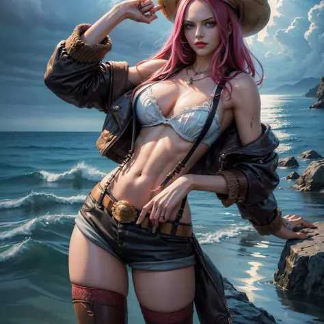 ((top-quality, 8K, masterpiece:1.3)), detailed eyes, (looking at from the front), Look at the camera, ((Everything is sparkling, reflecting light:1.2)), (Best Ratio: 4 fingers, 1 thumb), (portrait), (((Jewelry Bonney from One Piece))), JewelryBonneyV2, 1gi...