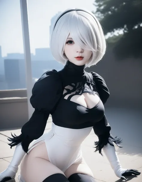 Real Photos、nier:Beautiful cosplay of 2B from Automata、2B、A selfie of a woman cosplaying as 2B、White skin、tall、Great style、Big Breasts、Small face、High nose、Sharp Eye、Beautiful Face、Beautiful face、30 years old、British women、Half British、nier:2B&#39;s black ...