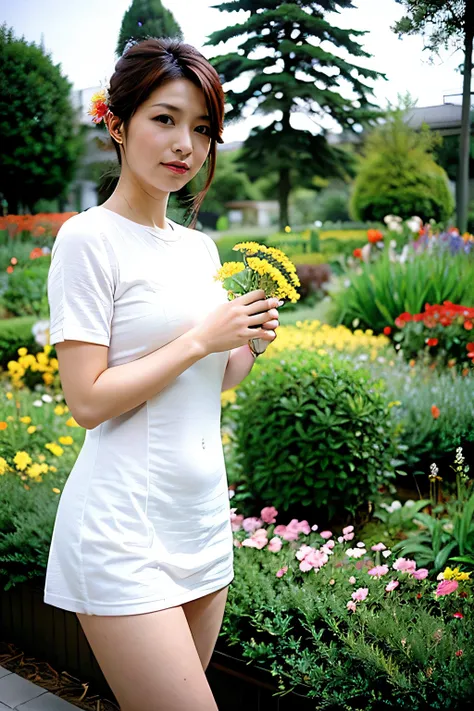 Realistic photography, Beautiful women. ,flower garden