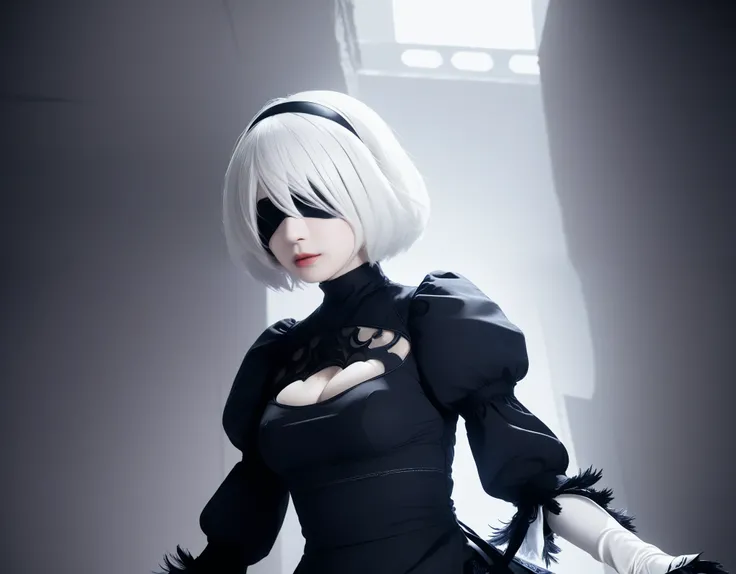 Real Photos、nier:Beautiful cosplay of 2B from Automata、2B、A selfie of a woman cosplaying as 2B、White skin、Cute eyes、tall、Great style、Big Breasts、Small face、Small head、High nose、Beautiful Face、Beautiful face、30 years old、British women、Half British、nier:2B&#...