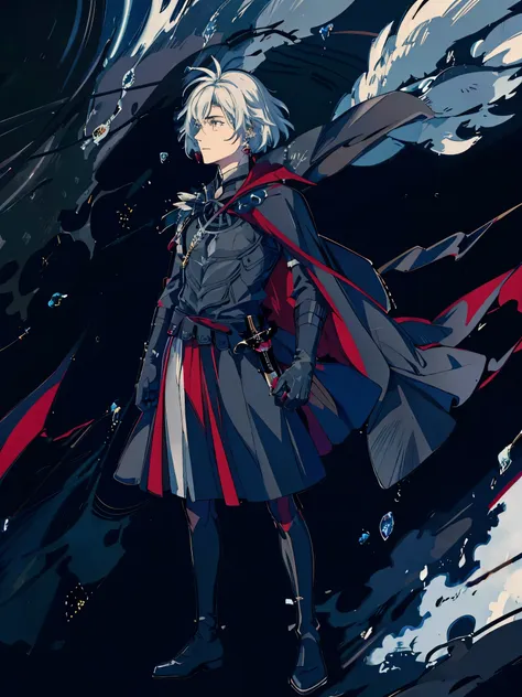 detailed、grim face、cool look、sharp eyes、despairing face、silver hair flowing in the wind、cloudy eyes、hollow eyes、bad scars on the...