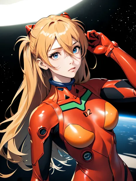 (masterpiece, highest quality), one girl, beautiful face, beautiful body, souryuu_asuka_langley, plug suit, bodysuits, interface...