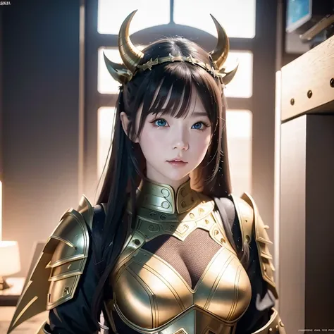 side，close up，There was a woman wearing a horned helmet, Unreal Engine render + goddess, 3D Rendering Character Art 8K, Rendering a cute 3D anime girl, Personagem pequeno. Unreal Engine 5, Realistic anime girl rendering, Valkyrie-style character, Akihiko Y...