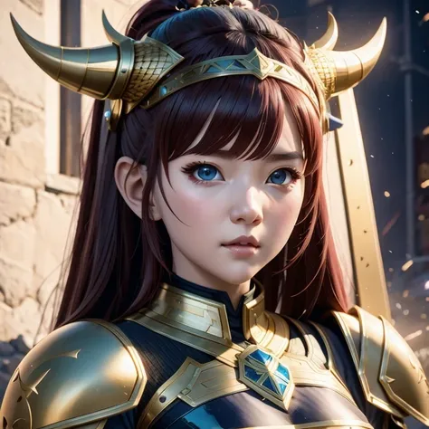 side，close up，There was a woman wearing a horned helmet, Unreal Engine render + goddess, 3D Rendering Character Art 8K, Rendering a cute 3D anime girl, Personagem pequeno. Unreal Engine 5, Realistic anime girl rendering, Valkyrie-style character, Akihiko Y...