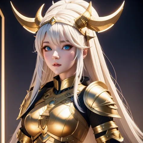 （（（ivory white）））close up，there was a woman wearing a horned helmet,（（future technology）） unreal engine render + goddess, 3d ren...