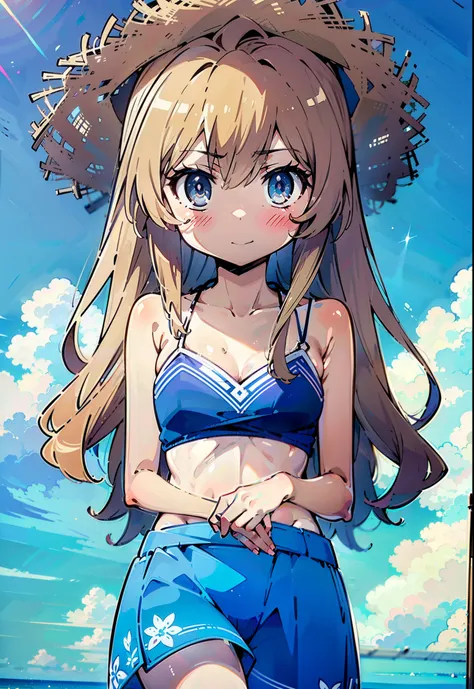 masterpiece,confused,最high quality,high quality,1 girl,taiga aisaka,long hair,blue skirt,hibiscus hair accessory,blushing smile,...