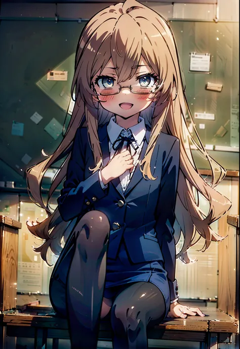  Aisaka Taiga,taiga aisaka,Long Hair, Brown Hair, Brown Eyes,(Flat Chest:1.2),happy smile, smile, Open your mouth,smile,blush,
OL, Akagi Glasses, Black suit jacket, Collared jacket, White dress shirt, Collared shirt, Neckline, button, Black pencil skirt, B...