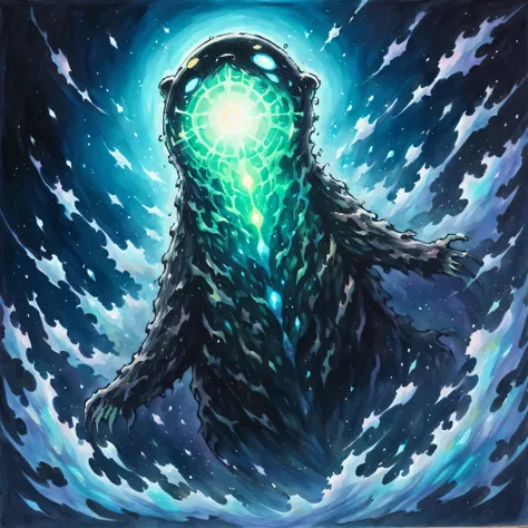 1. an otter-like deep-sea monster,，whole body，background seabed:1.5，background details