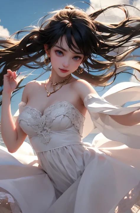 very cute and beautiful girl,White frilly sundress with fine lace,(Very beautiful face and eyes:1.2),smile
ひまわり畑の真ん中に立つ,Beautiful summer sky,
Mid Shot,(smile),Black Hair,Dynamic pose,Leg Details,
(highest quality,masterpiece:1.2),Absurd,High resolution,Ver...