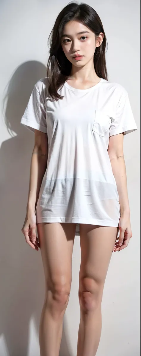 white t-shirts，Real texture, girl standing,best quality