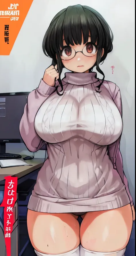 nsfw,(Perfect body),highest quality,(8K Portrait),(Official Art)、Browsing Caution、(((Big Breasts)))、obesity、((short hair))、blush,((isark hair)),(Sweat),((((Take off your sweater))))、Black knee socks、One Woman,((:is))、hot、Office Room、Glasses、Erect nipples、s...