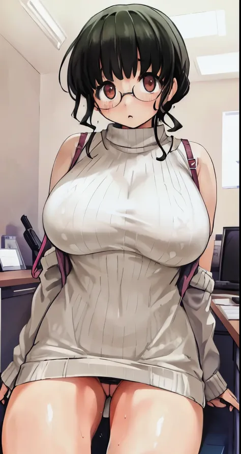 nsfw,(Perfect body),highest quality,(8K Portrait),(Official Art)、Browsing Caution、(((Big Breasts)))、obesity、((short hair))、blush,((isark hair)),(Sweat),((((Take off your sweater))))、Black knee socks、One Woman,((:is))、hot、Office Room、Glasses、Erect nipples、s...