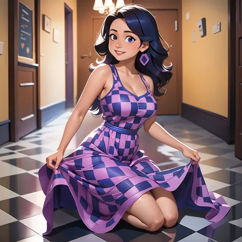 arafed woman in a checkered dress posing for a picture, beautiful mexican woman, gorgeous latina face, alone gorgeous latin woman, cute checkerboard sundress, gorgeous woman, violet myers, blue checkerboard dress, gorgeous beautiful woman, beautiful asian ...