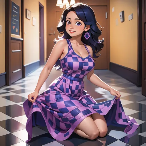 arafed woman in a checkered dress posing for a picture, beautiful mexican woman, gorgeous latina face, alone gorgeous latin woman, cute checkerboard sundress, gorgeous woman, violet myers, blue checkerboard dress, gorgeous beautiful woman, beautiful asian ...